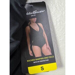 Eddie Bauer Women Black Ruched Shaping One Piece Swimsuit Sz Small UV Protection